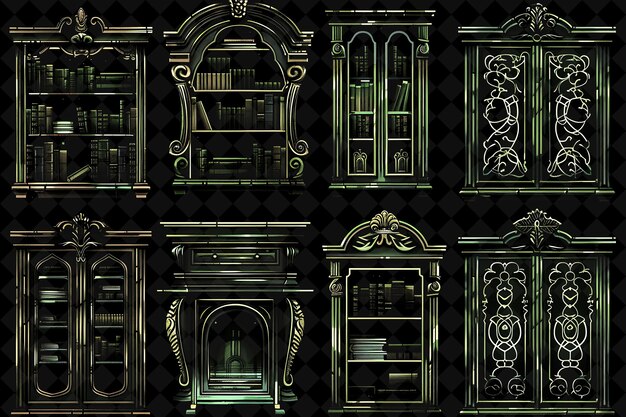 PSD majestic bookcases 8 bit pixel with intricate molding and sc png unique y2k design collection