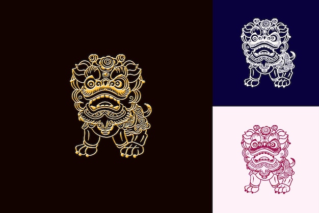 Majestic Chinese Lion Dance With Monoline Art Lion Dance Wit PNG Inspired Lunar Icon Designs