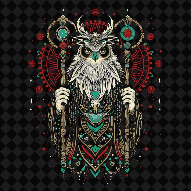 PSD majestic eurasian eagle owl druid portrait clutching a quart illustration animal warrior character