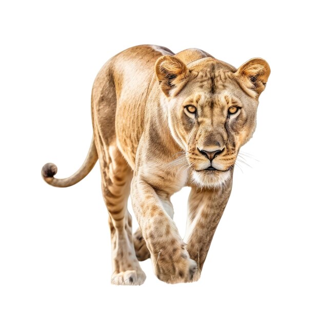 PSD a majestic lion walking against a stark isolated background transparent generative ai