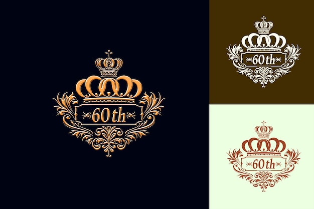 PSD majestic logo with text 60th emblem logo with a crown shape vector abstract design collections