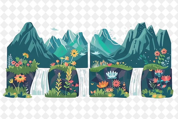 Majestic Mountainous Landscape With Cascading Waterfalls and Illustration Natural Scenery Design