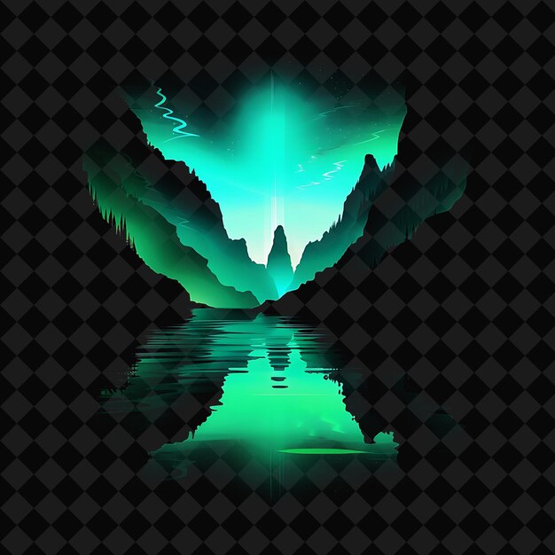 PSD majestic neon fjords with a silhouette of a fjord the scene png y2k ocean of light collections