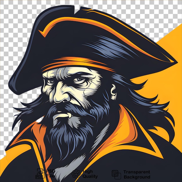 PSD majestic pirate captain sporting a black hat tshirt design on transparent background