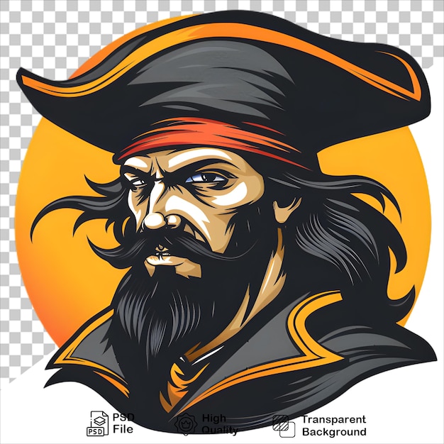 Majestic Pirate Captain Sporting a Black Hat Tshirt design on transparent background