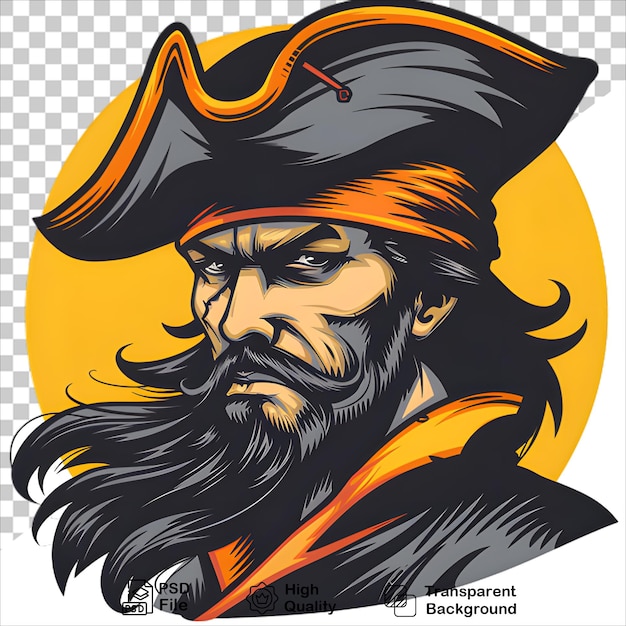 Majestic Pirate Captain Sporting a Black Hat Tshirt design on transparent background