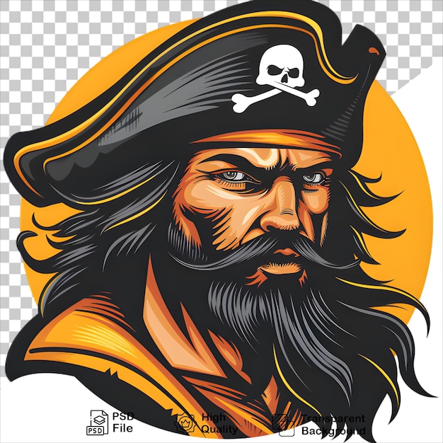 Majestic Pirate Captain Sporting a Black Hat Tshirt design on transparent background