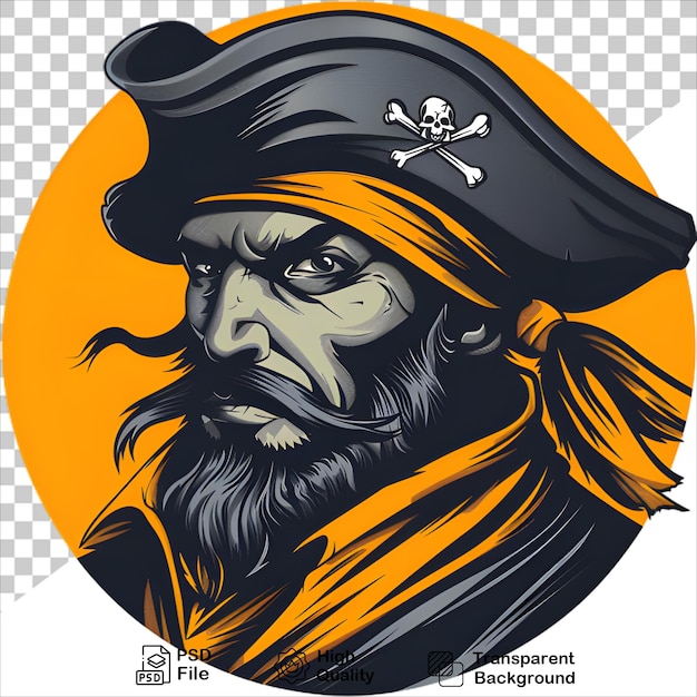 PSD majestic pirate captain sporting a black hat tshirt design on transparent background