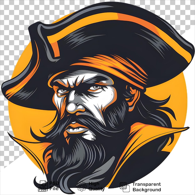 Majestic Pirate Captain Sporting a Black Hat Tshirt design on transparent background