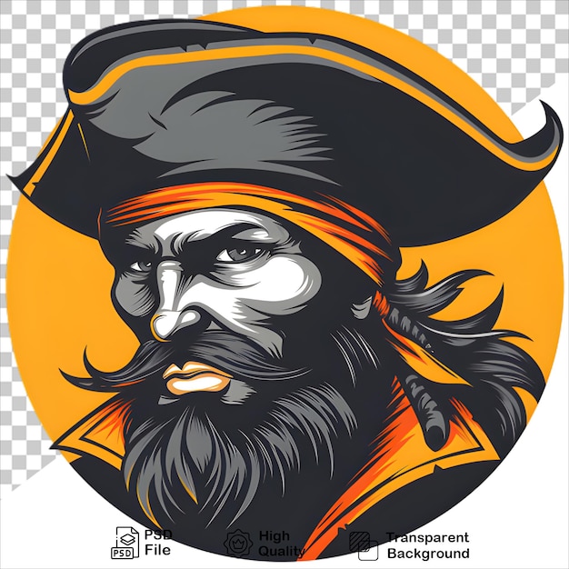 PSD majestic pirate captain sporting a black hat tshirt design on transparent background