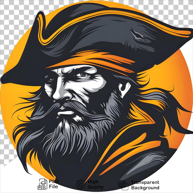 Majestic Pirate Captain Sporting a Black Hat Tshirt design on transparent background