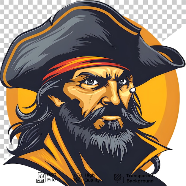 Majestic Pirate Captain Sporting a Black Hat Tshirt design on transparent background