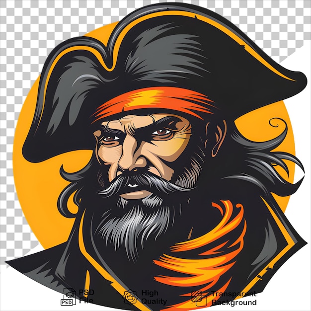 Majestic Pirate Captain Sporting a Black Hat Tshirt design on transparent background