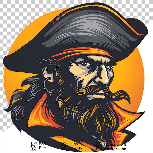 PSD majestic pirate captain sporting a black hat tshirt design on transparent background