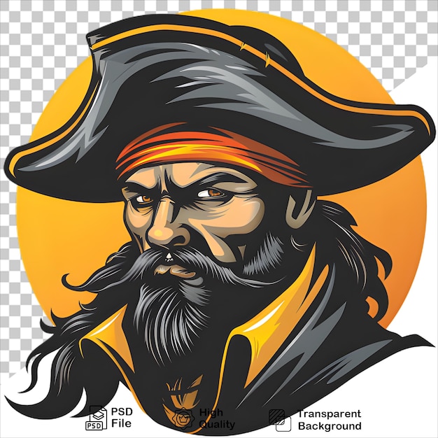 PSD majestic pirate captain sporting a black hat tshirt design on transparent background