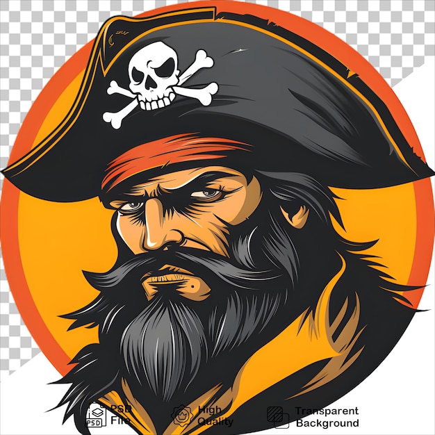 PSD majestic pirate captain sporting a black hat tshirt design on transparent background