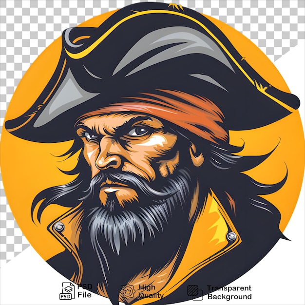 Majestic Pirate Captain Sporting a Black Hat Tshirt design on transparent background