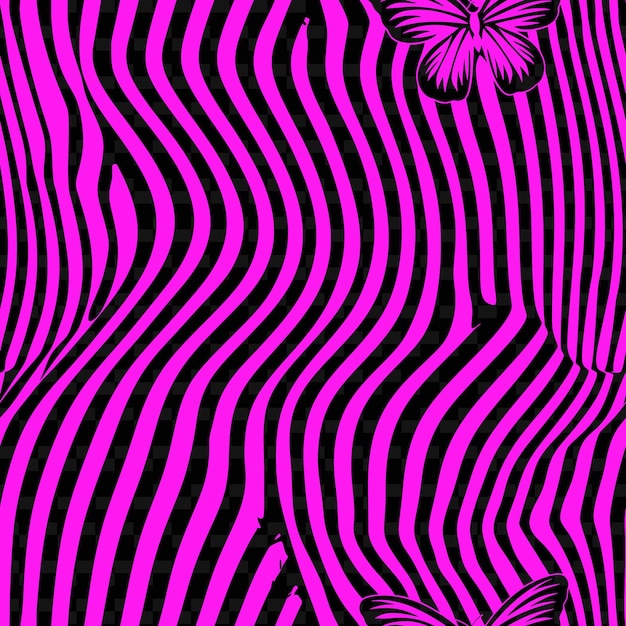 Majestic Stripe Pattern With Butterfly Icon and Wavy Lines W Nature Inspired Abstract Outline Art