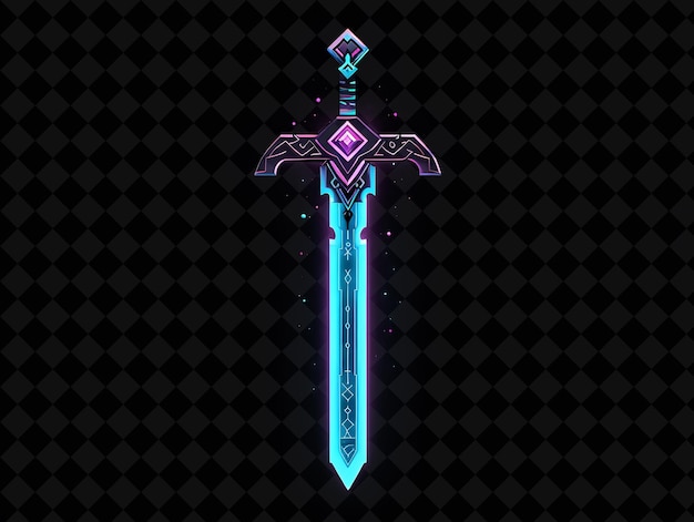 PSD majestic sword 16 bit pixel with gemstones and runes etched y2k shape neon color art collections