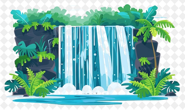 Majestic Waterfall Landscape With Shimmering Rainbows and Lu Illustration Natural Scenery Design