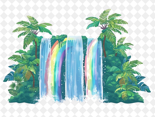 Majestic Waterfall Landscape With Shimmering Rainbows and Lu Illustration Natural Scenery Design