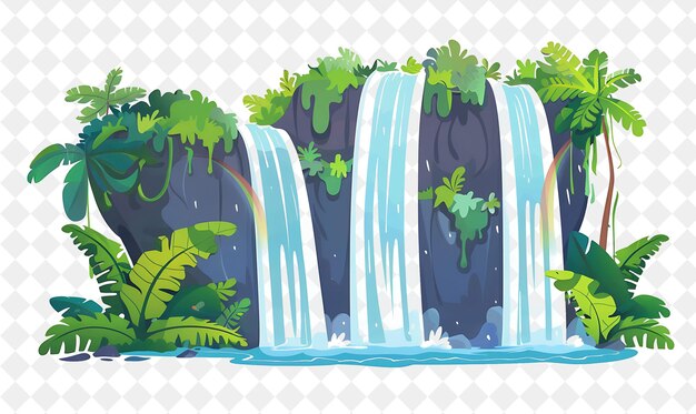 Majestic Waterfall Landscape With Shimmering Rainbows and Lu Illustration Natural Scenery Design