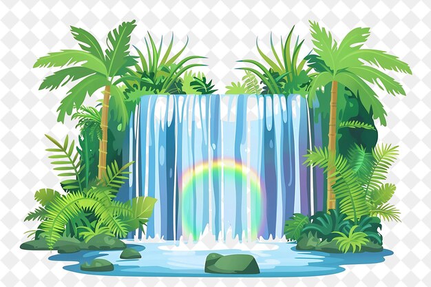 Majestic Waterfall Landscape With Shimmering Rainbows and Lu Illustration Natural Scenery Design