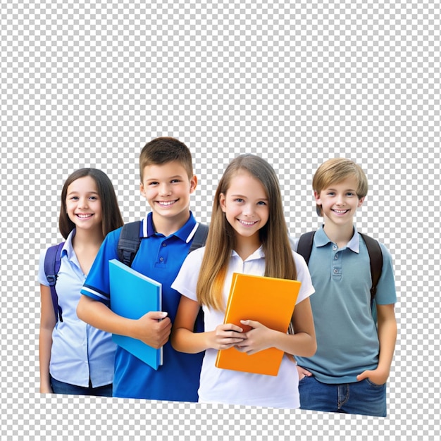 PSD make a cover design of students near the school on transparent background