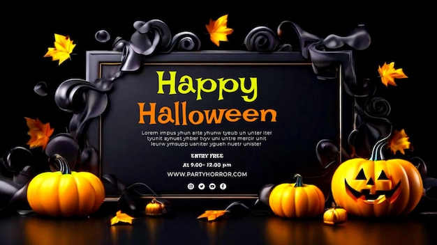 PSD make a happy halloween banner group of 3d illustration halloween pumpkinscute ghostcouponshoppin