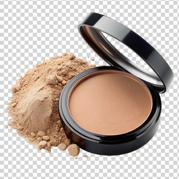 Makeup compact with powder and mirror on transparent background