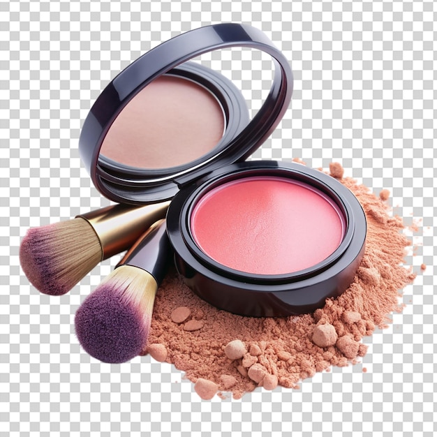 Makeup compact with powder and mirror on transparent background