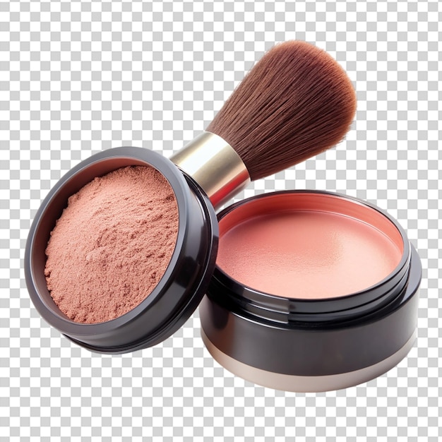 Makeup compact with powder and mirror on transparent background