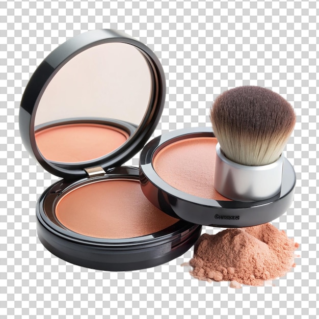 Makeup compact with powder and mirror on transparent background