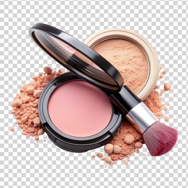 Makeup compact with powder and mirror on transparent background