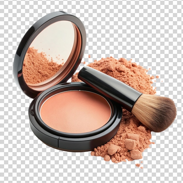 Makeup compact with powder and mirror on transparent background