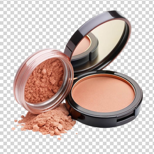 Makeup compact with powder and mirror on transparent background