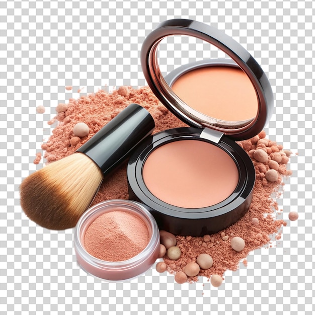 Makeup compact with powder and mirror on transparent background