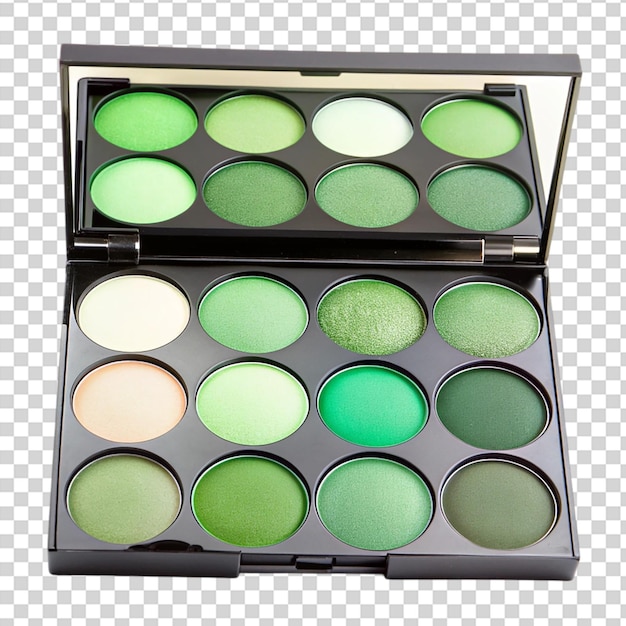 A makeup palette with green and white colors on transparent background