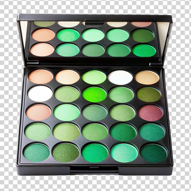 A makeup palette with green and white colors on transparent background