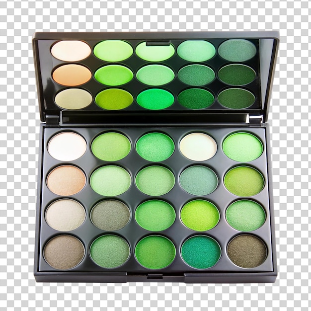 A makeup palette with green and white colors on transparent background