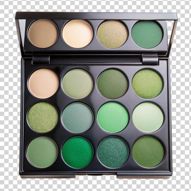 A makeup palette with green and white colors on transparent background