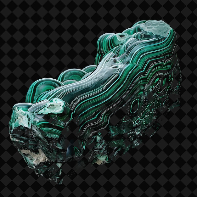 PSD malachite crystal with stalactitic shape green color and opa png neon object on dark background