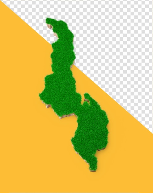 Malawi Map soil land geology cross section with green grass and Rock ground texture 3d illustration