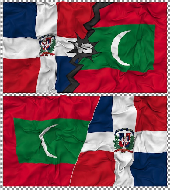 PSD maldives vs dominican half combined flag cloth bump texture 3d rendering