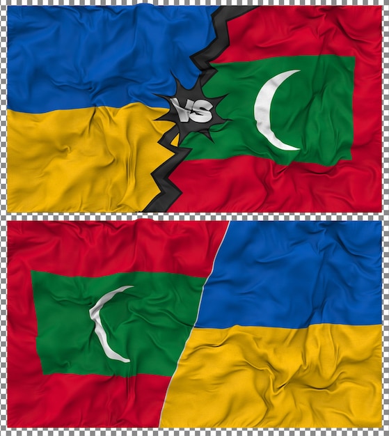 PSD maldives vs ukraine half combined flag cloth bump texture 3d rendering