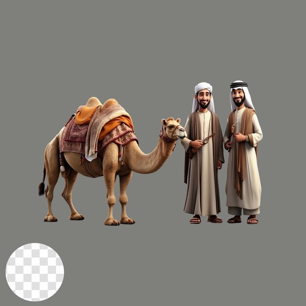 male 3d character muslim with camel cartoon style