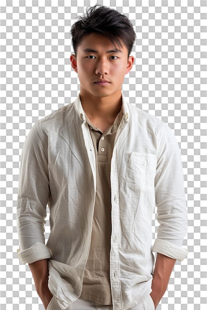 PSD male asian model alone against transparent background