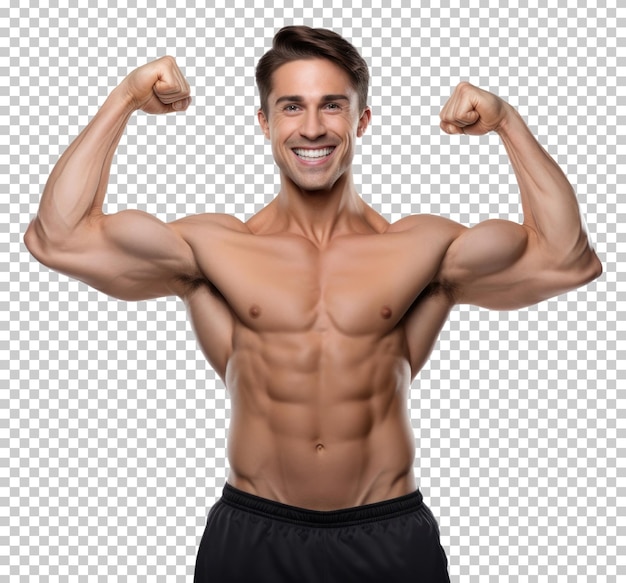 Male Athlete Flexing Muscle Isolated on Transparent Background