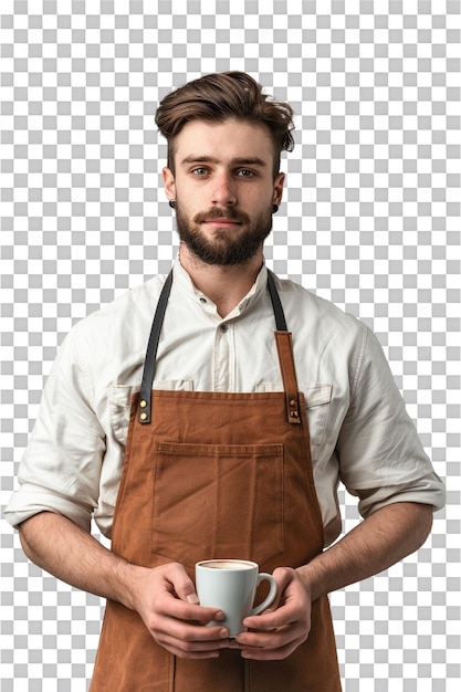 PSD male barista alone on transparent background