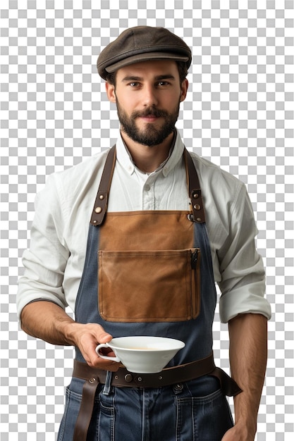 PSD male barista alone on transparent background